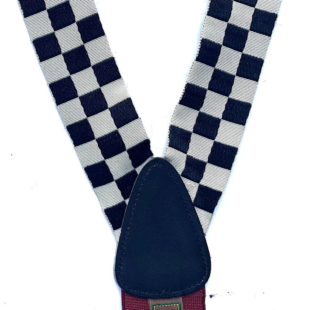 VTG Trafalgar Men’s Silk Blend Checkerboard Suspenders Braces, Black & White
